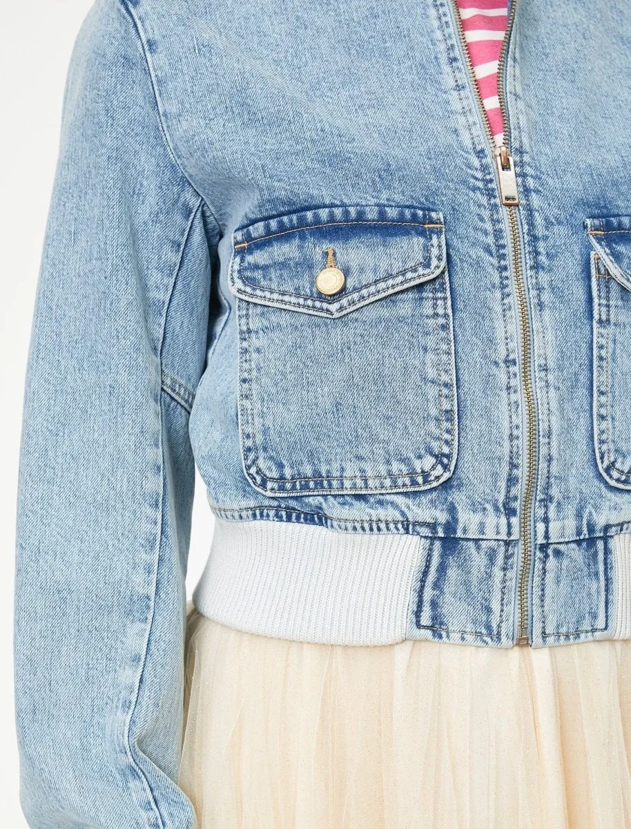 Cropped Utility Denim Jacket in Light Blue